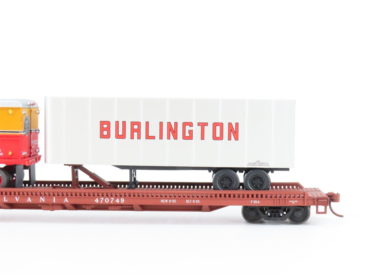 HO Scale Custom PRR Pennsylvania TOFC Flat Car #470749 w/ Custom Trailer Load