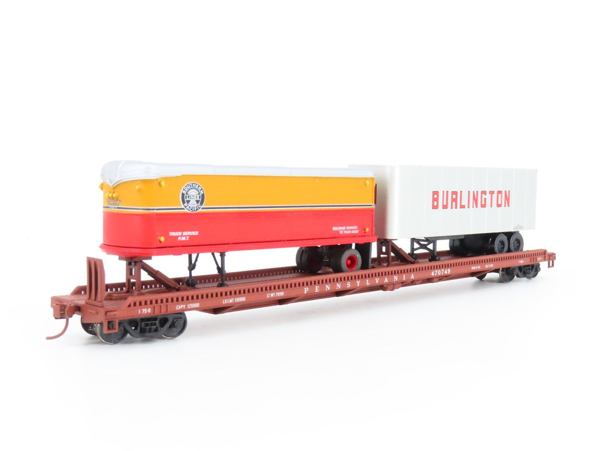 HO Scale Custom PRR Pennsylvania TOFC Flat Car #470749 w/ Custom Trailer Load