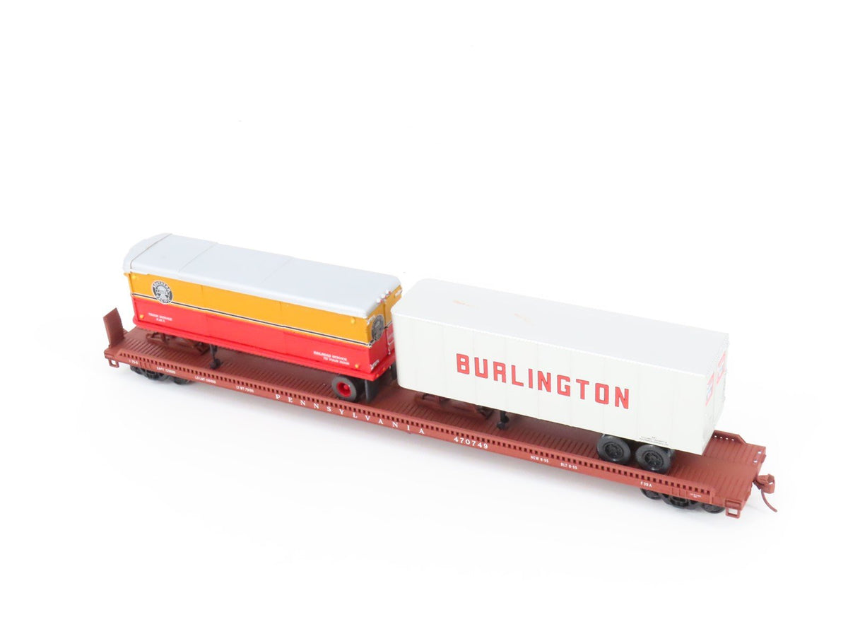 HO Scale Custom PRR Pennsylvania TOFC Flat Car #470749 w/ Custom Trailer Load