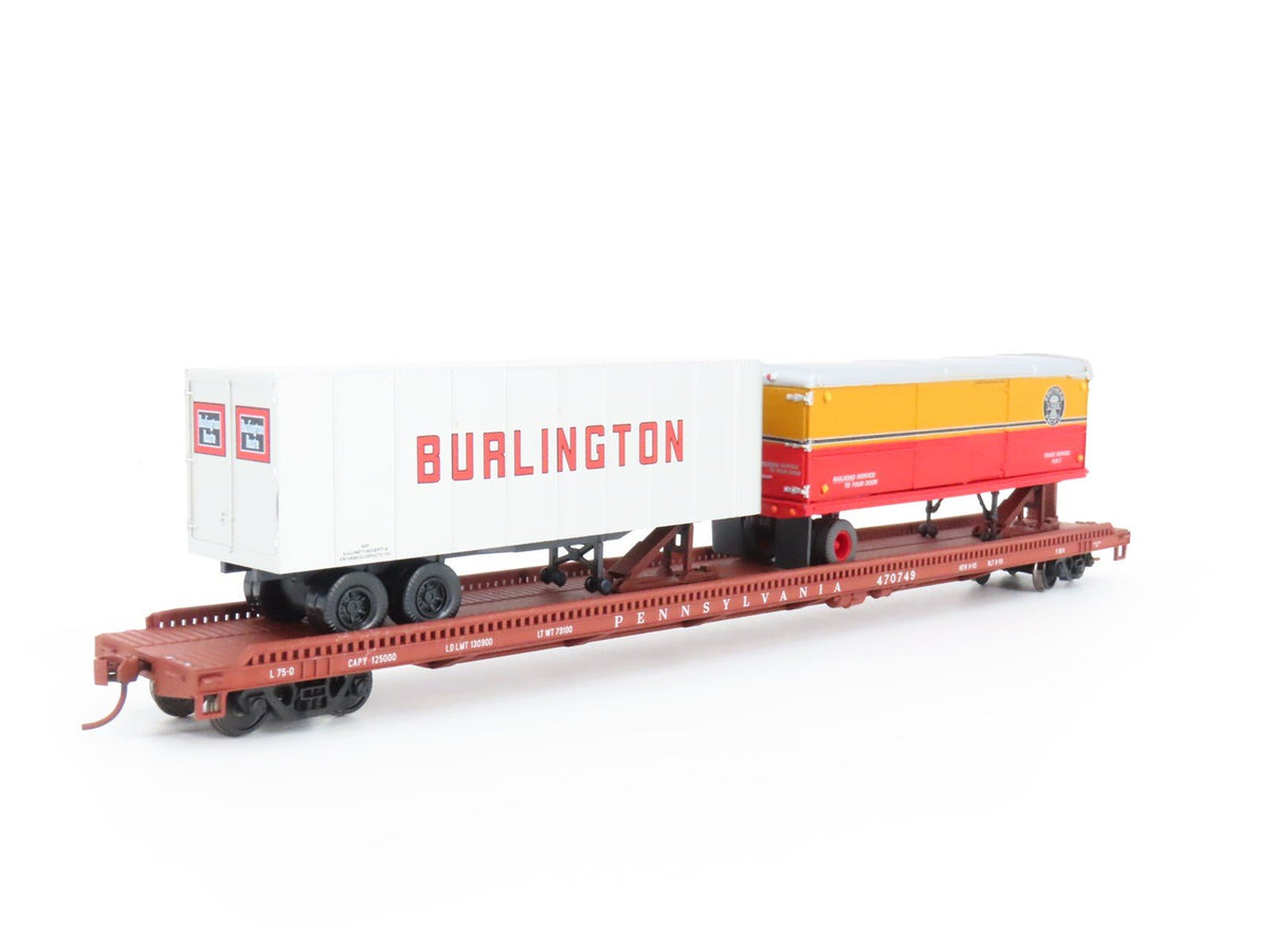 HO Scale Custom PRR Pennsylvania TOFC Flat Car #470749 w/ Custom Trailer Load