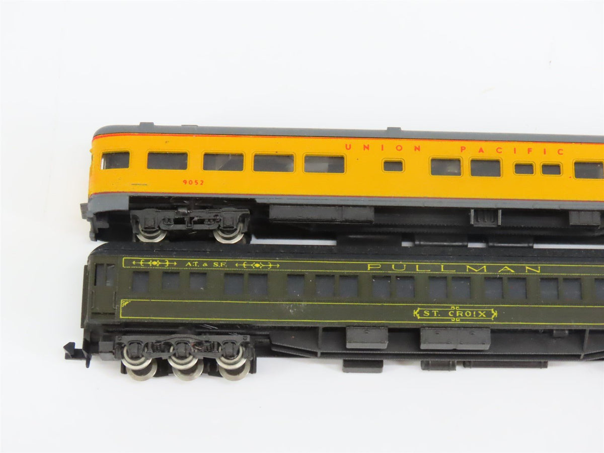 LOT of 9 N Scale CNW/ATSF/PRR/UP/B&amp;O Coach, Baggage, Obs Passenger Cars