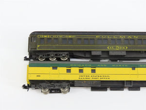 LOT of 9 N Scale CNW/ATSF/PRR/UP/B&O Coach, Baggage, Obs Passenger Cars