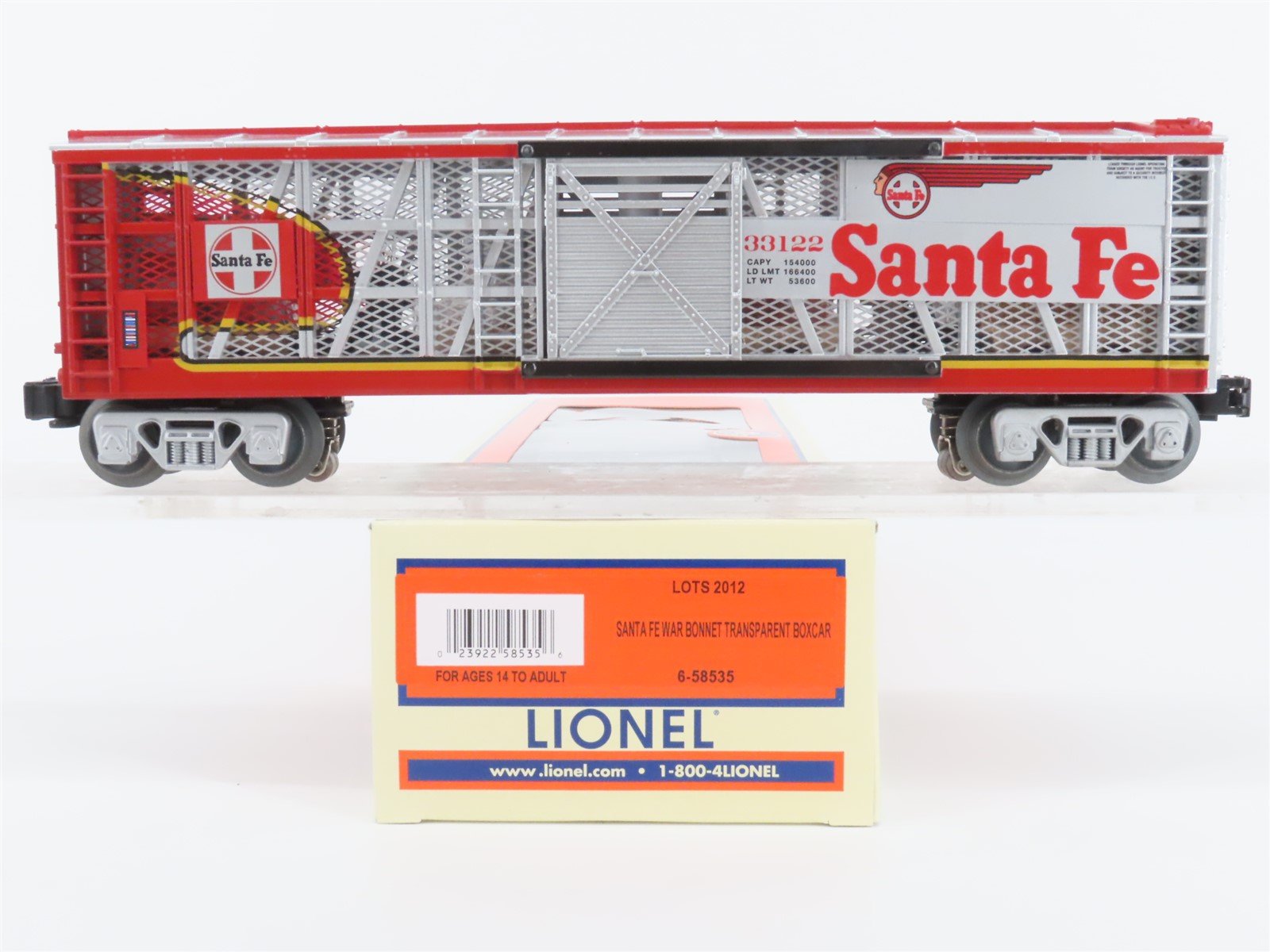 O Gauge 3-Rail Lionel 6-58535 ATSF Warbonnet "Transparent" Box Car w/ Lighting