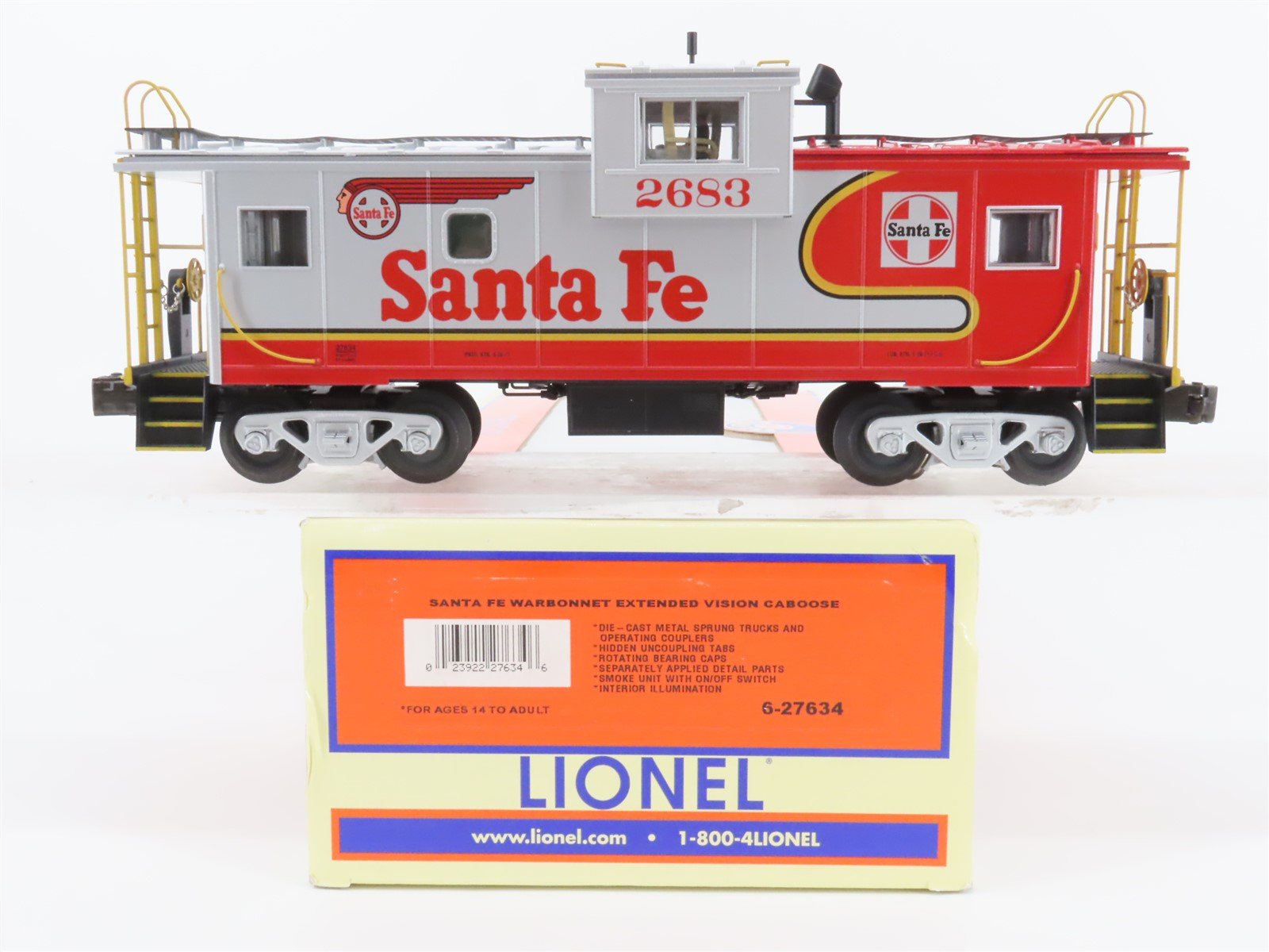 O Gauge 3-Rail Lionel 6-27634 ATSF Santa Fe "Warbonnet" EV Caboose #2683 w/Smoke