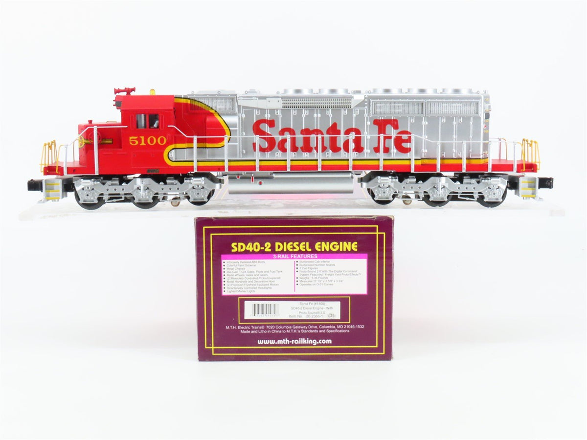 O Gauge 3-Rail MTH 20-2366-1 ATSF Warbonnet SD40-2 Diesel #5100 - Proto-Sound 2