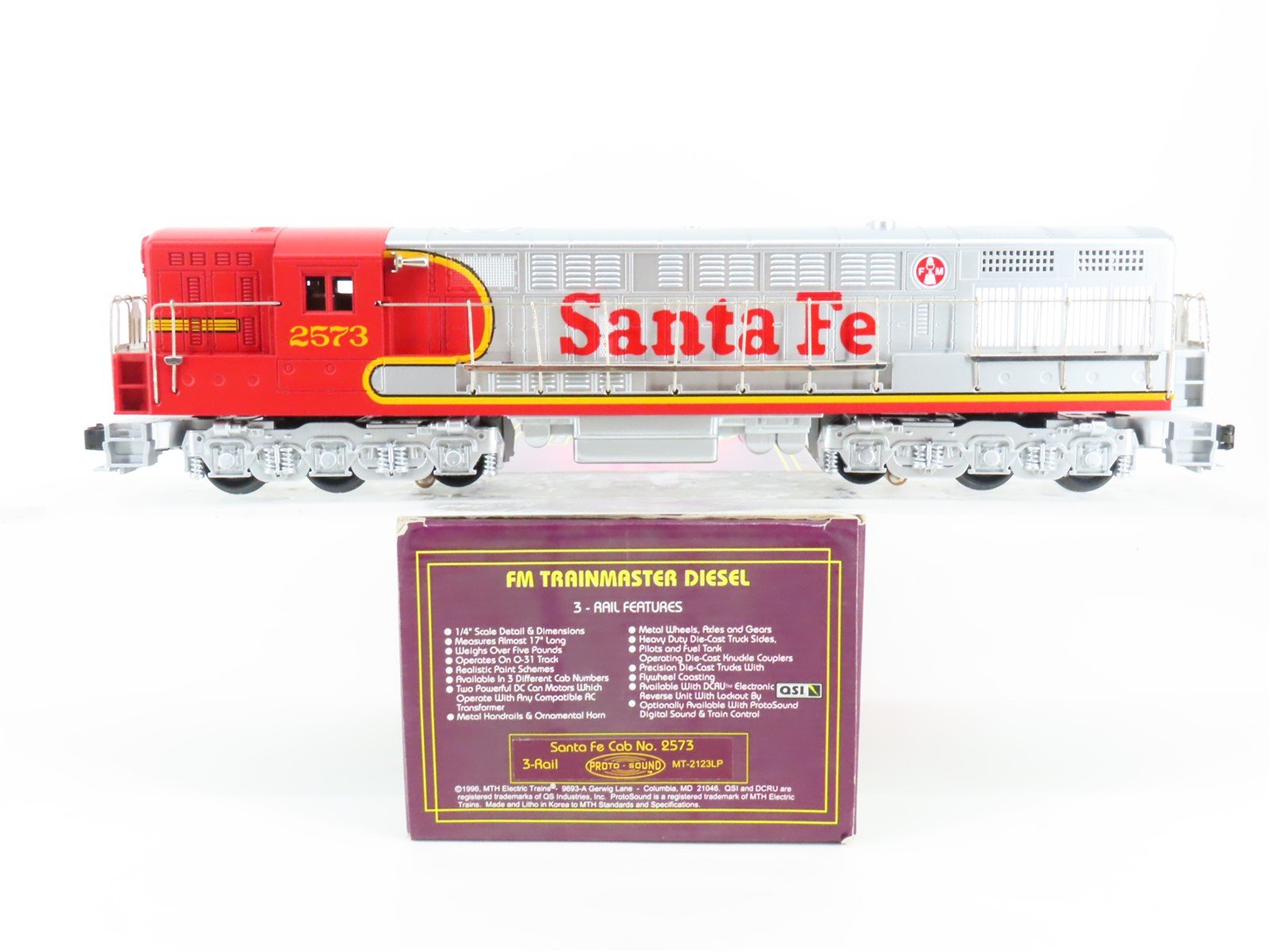 O Gauge 3-Rail MTH MT-2123LP ATSF Warbonnet FM Trainmaster Diesel #2573 w/ Sound
