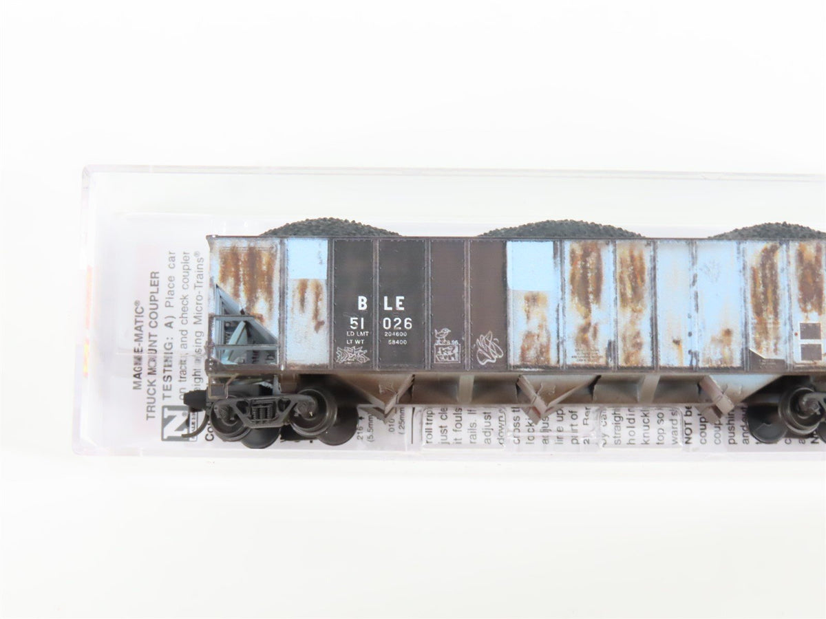 N Micro-Trains MTL 98305085 B&amp;LE/ex-RI 3-Bay Hoppers 2-Pack w/ Load - Weathered