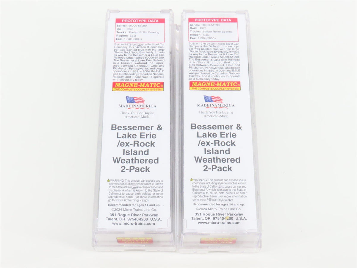 N Micro-Trains MTL 98305085 B&amp;LE/ex-RI 3-Bay Hoppers 2-Pack w/ Load - Weathered