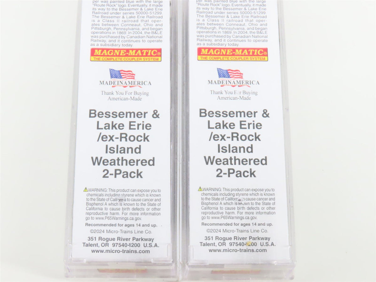 N Micro-Trains MTL 98305085 B&amp;LE/ex-RI 3-Bay Hoppers 2-Pack w/ Load - Weathered