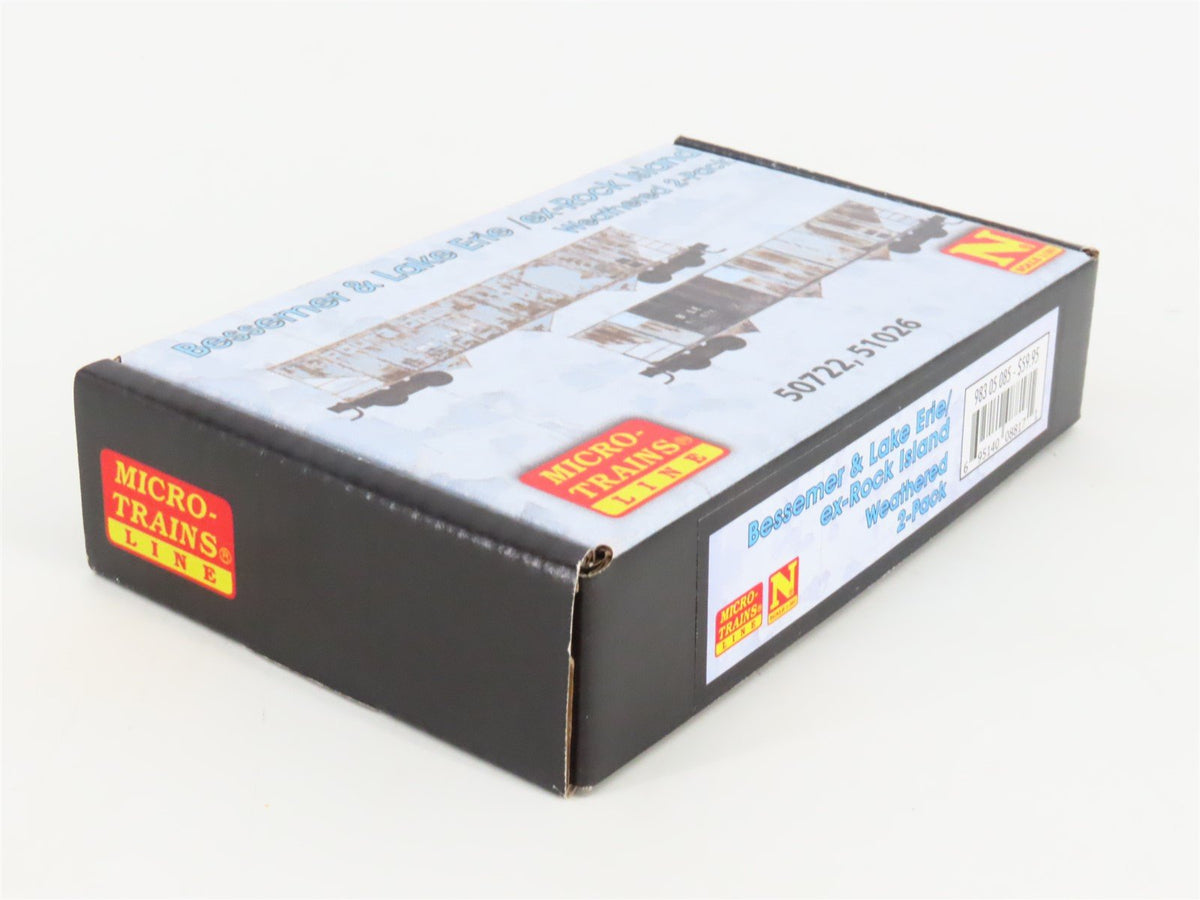 N Micro-Trains MTL 98305085 B&amp;LE/ex-RI 3-Bay Hoppers 2-Pack w/ Load - Weathered