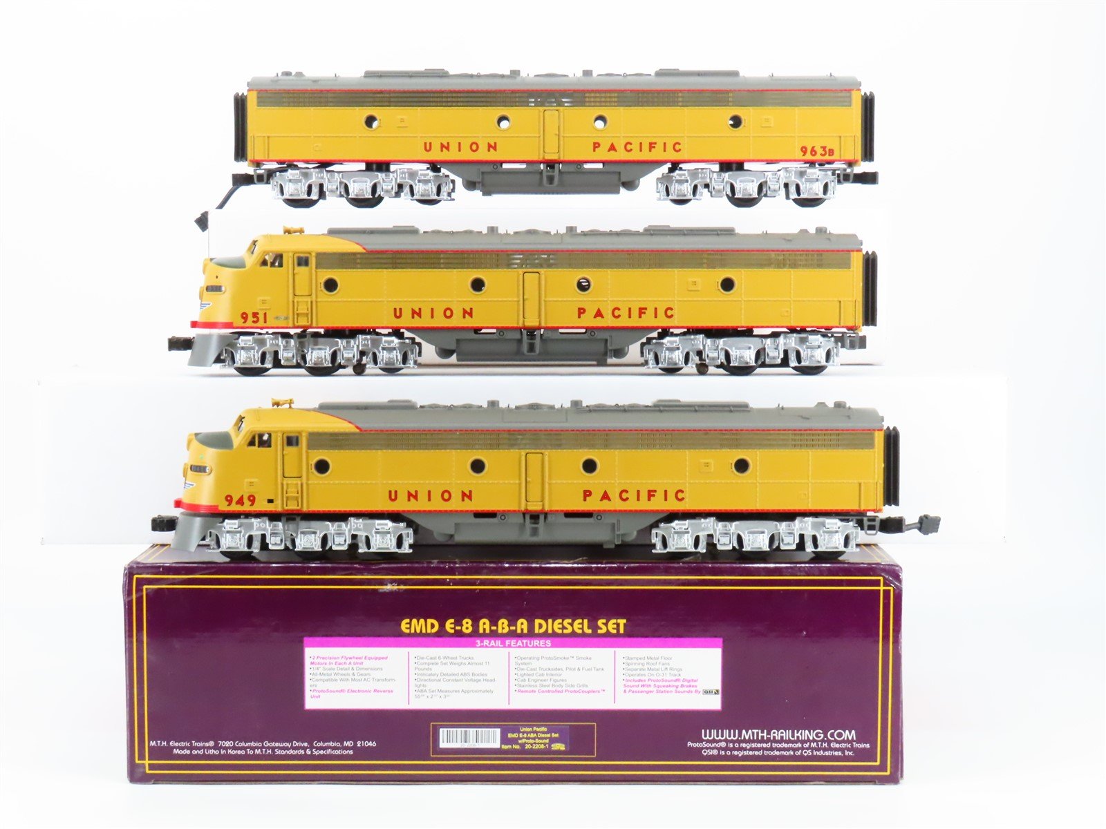 O Gauge 3-Rail MTH 20-2208-1 UP Union Pacific A/B/A Diesel Loco Set w/Sound