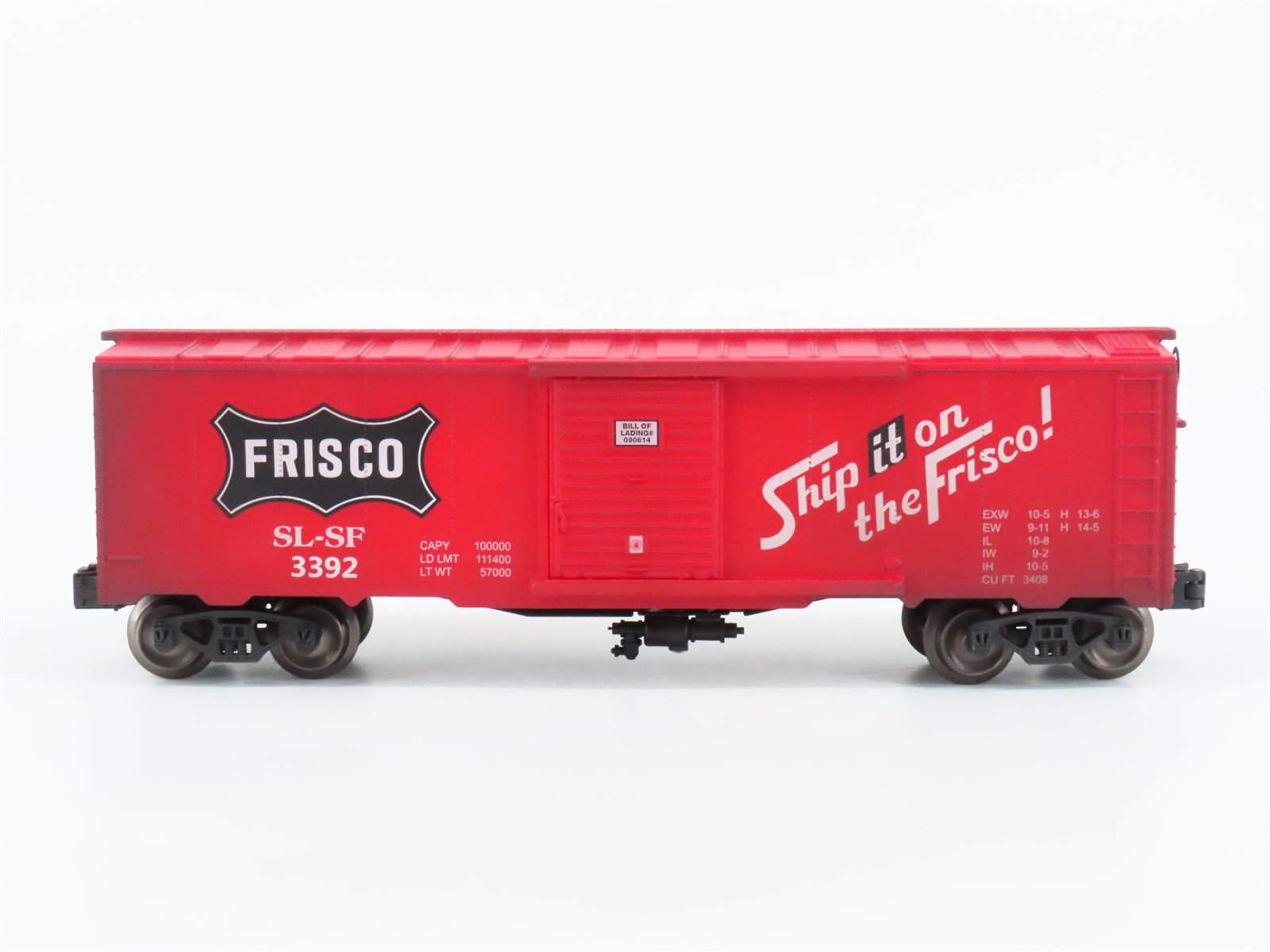 O Gauge 3-Rail Menards SLSF Frisco 40' Box Car #3392 - Weathered