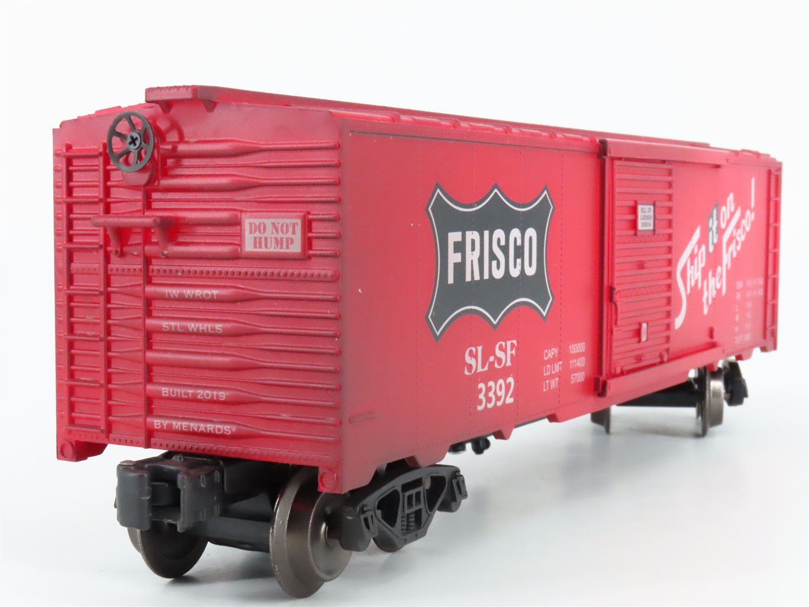 O Gauge 3-Rail Menards SLSF Frisco 40' Box Car #3392 - Weathered