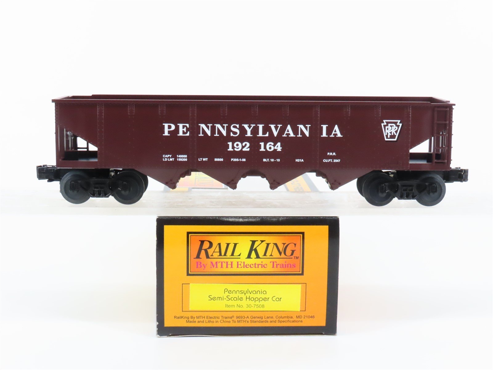 O Gauge 3-Rail MTH Rail King 30-7508 PRR Pennsylvania Semi-Scale Hopper #192164