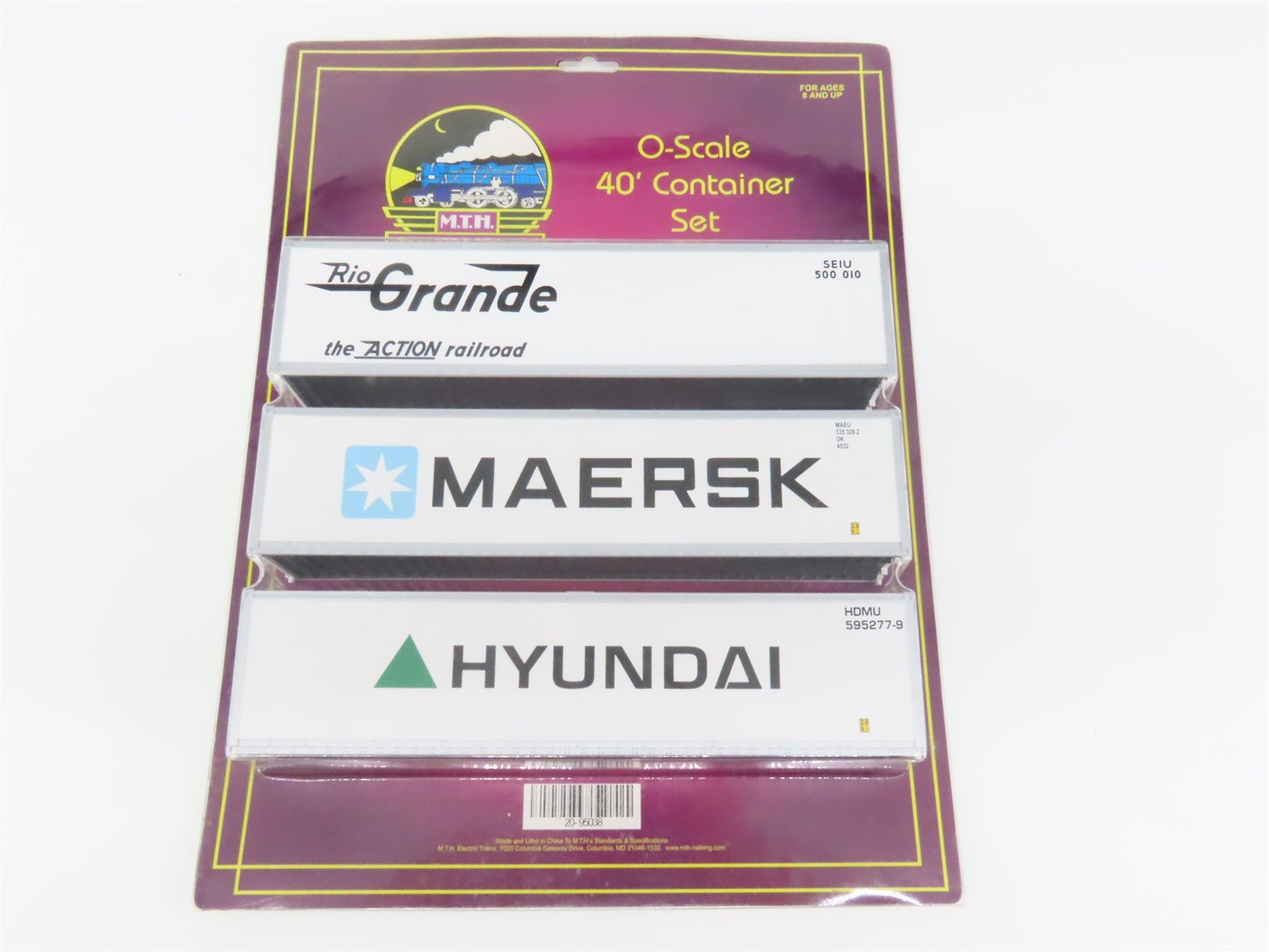 O Gauge MTH 20-95038 Rio Grande/Maersk/Hyundai 53' Container 3-Pack