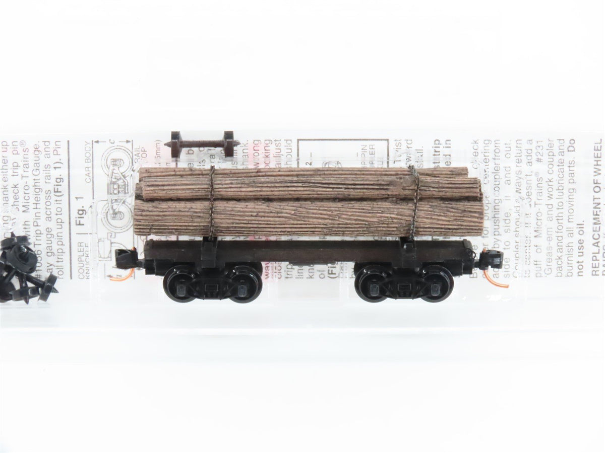 N Scale Micro-Trains MTL 113510 Unlettered 30&#39; Skeleton Log Car w/ Log Load