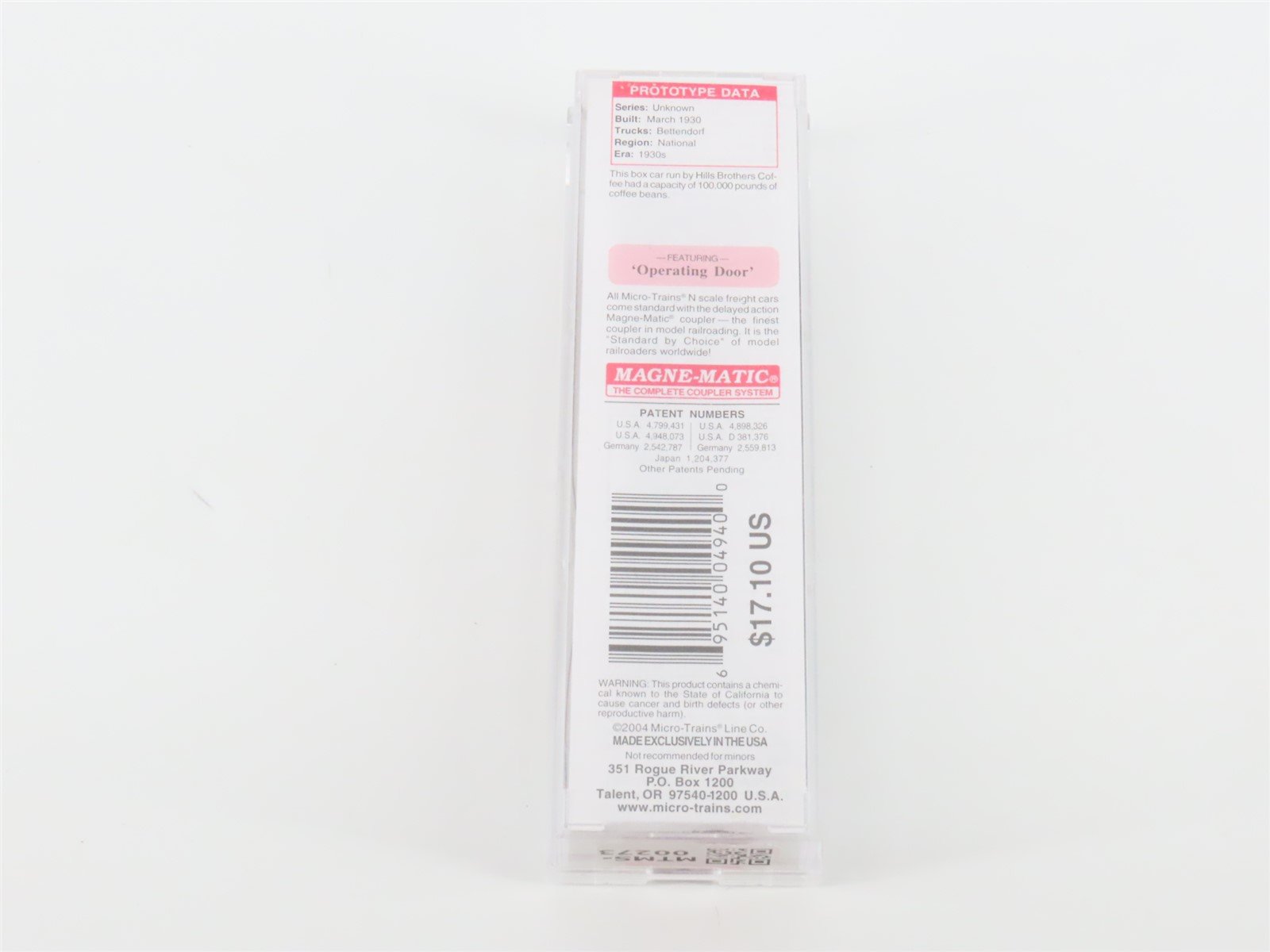 N Scale Micro-Trains MTL 42100 HBCX Hills Bros Coffee 40' Box Car #163