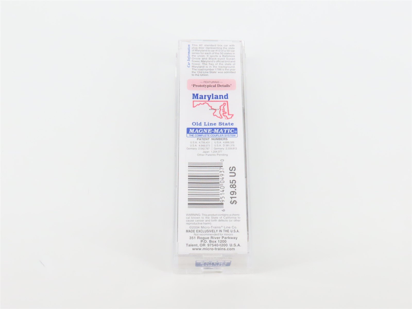 N Scale Micro-Trains MTL 21377 MD Maryland State 40' Plug Door Box Car #1788