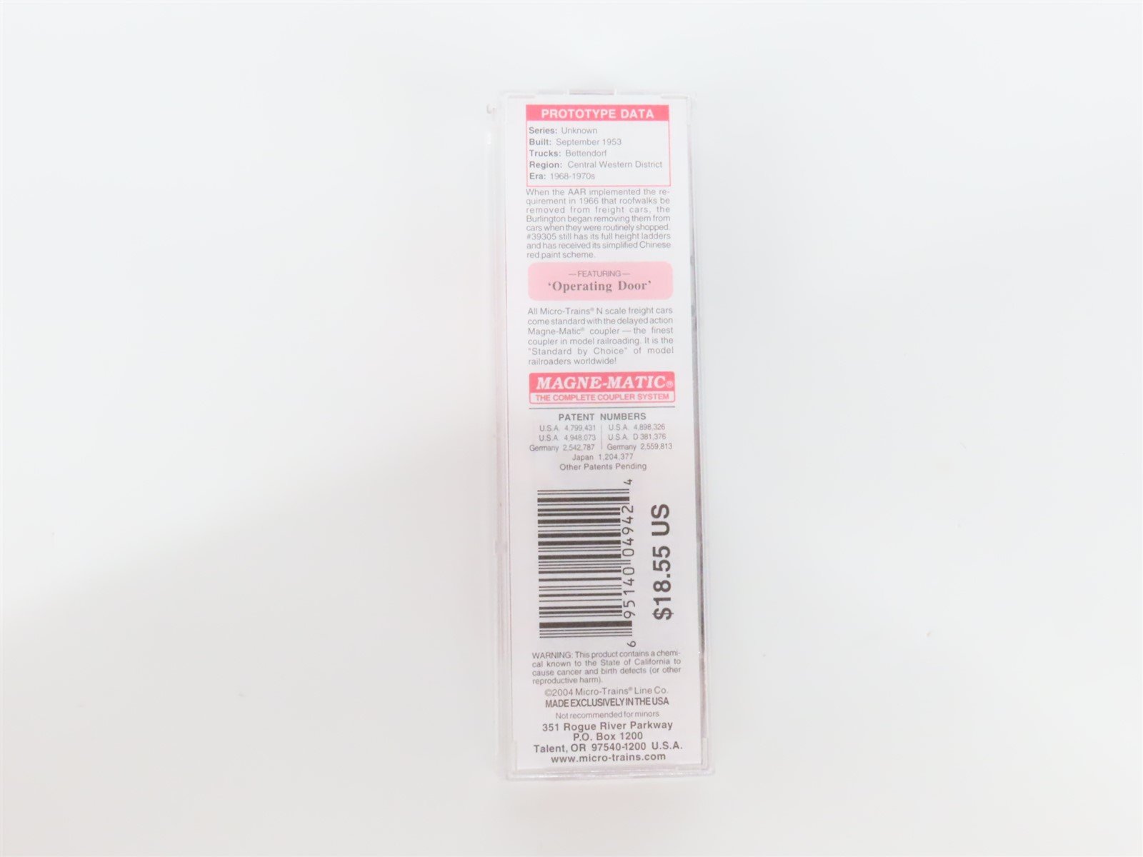 N Scale Micro-Trains MTL 73050 CB&Q Burlington Route 40' Box Car #39305