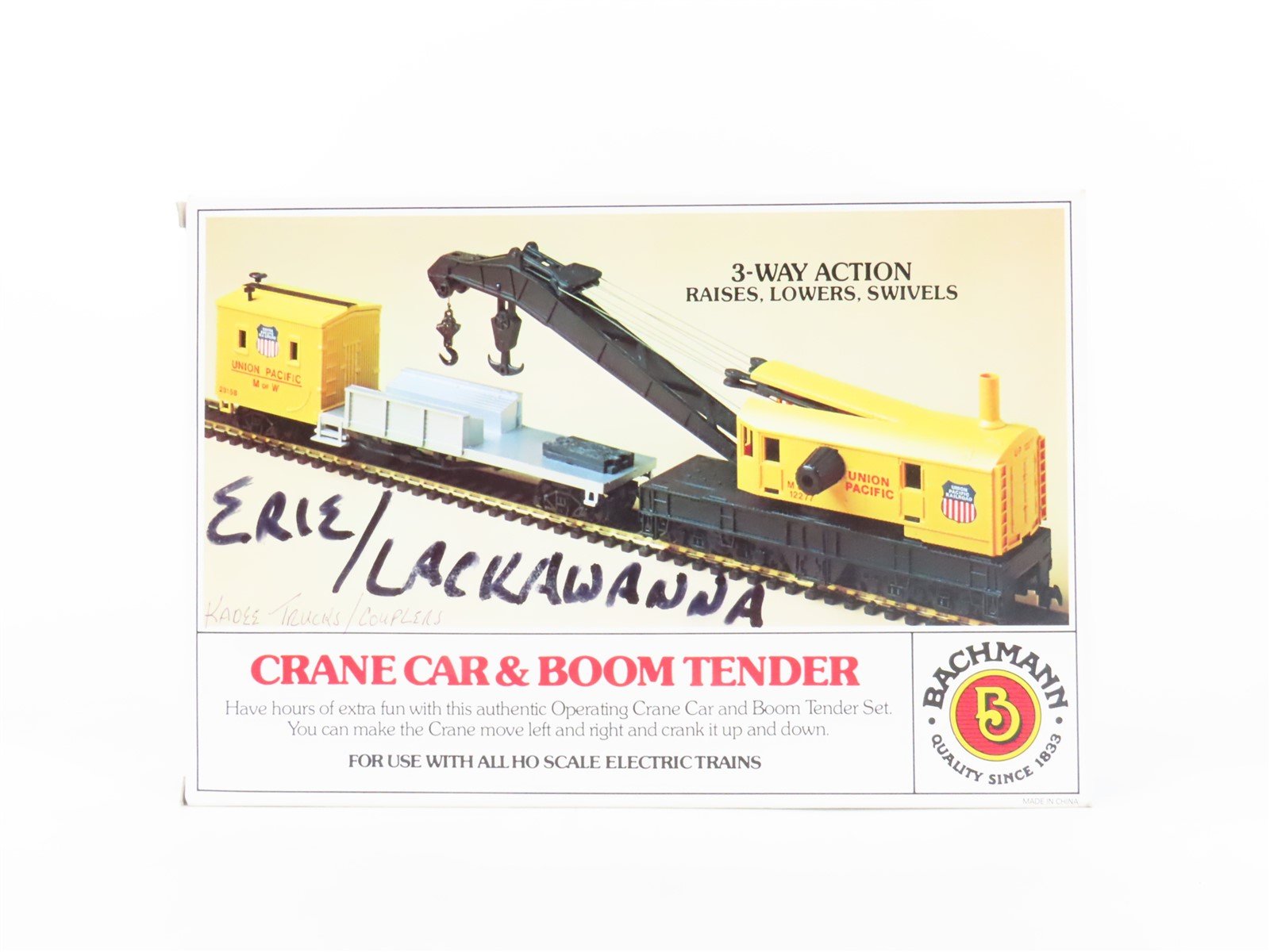 HO Scale Bachmann 46213 EL Erie Lackawanna Crane Car & Boom Tender Set of 2