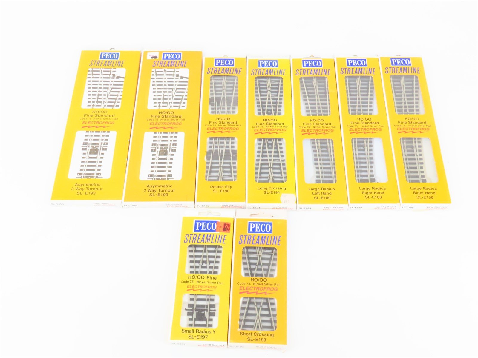 LOT of 9 HO/OO Peco Streamline Code 75 Electrofrog Switch / Crossover Tracks