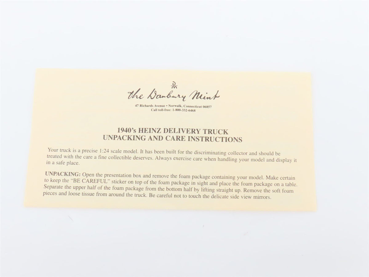 1:24 Scale Danbury Mint Die-Cast 1940&#39;s Heinz Delivery Truck