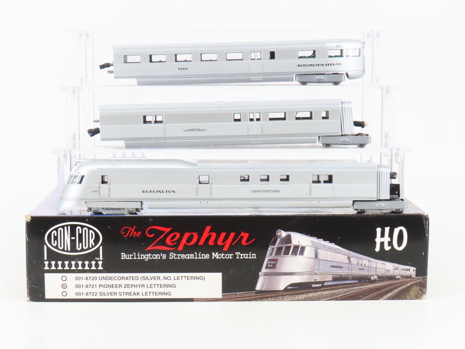 HO Con-Cor 001-8721 CB&Q Burlington Pioneer Zephyr Diesel Streamliner 3-Unit Set
