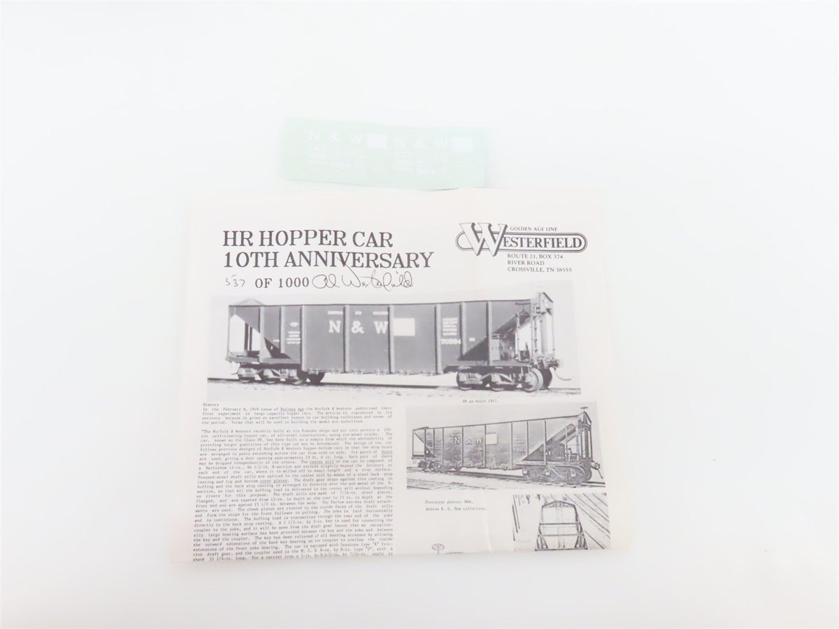 HO Scale Westerfield 10th Anniversary Kit 5101 N&amp;W HR Hopper - SIGNED &amp; Numbered