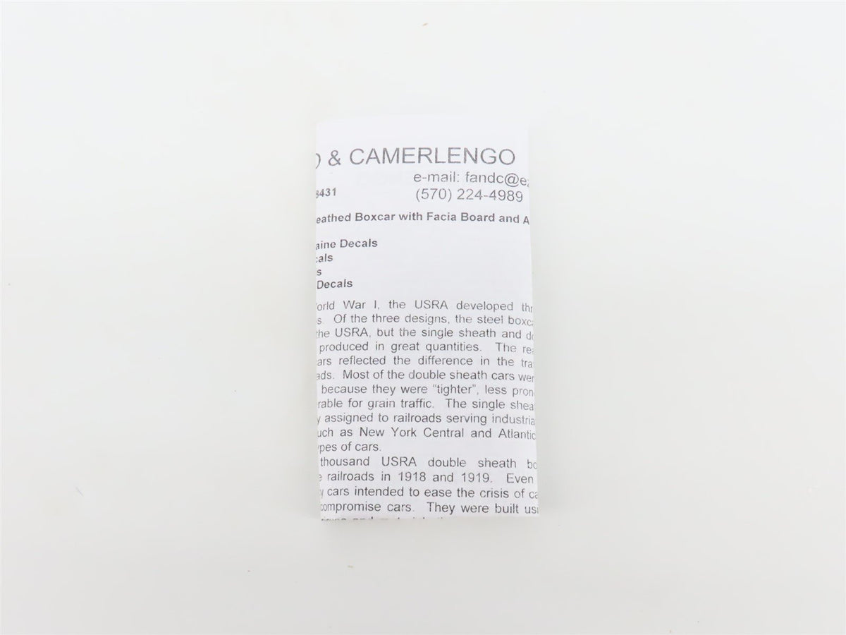 HO Scale Funaro &amp; Camerlengo Kit 3062 SP&amp;S USRA 40&#39; DS Wood Box Car w/ Decals
