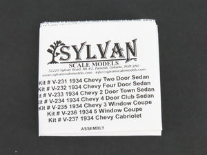 HO 1/87 Scale Sylvan Scale Models Kit V-236 Auto 1934 Chevy 5 Window Coupe