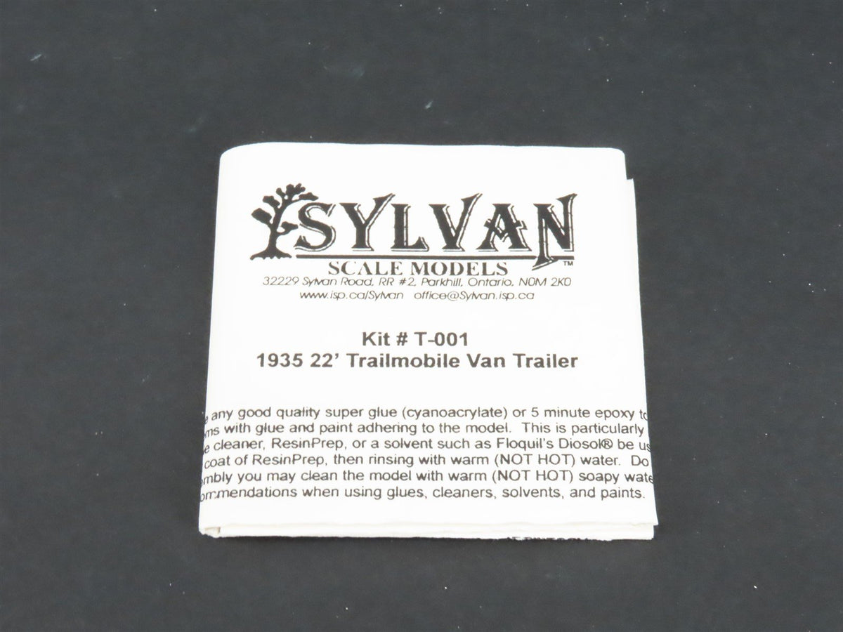 HO 1/87 Scale Sylvan Scale Models Kit T-001 1935 22&#39; Trailmobile Van Trailer