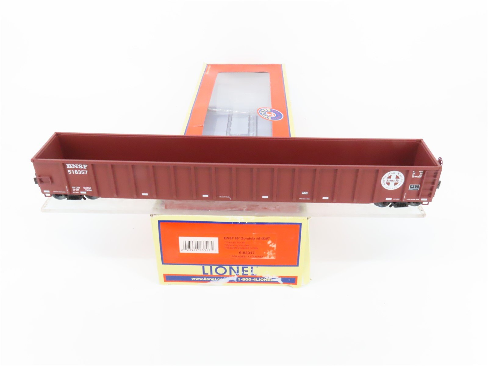 O Gauge 3-Rail Lionel 6-83317 BNSF Railway 66' Gondola #518357
