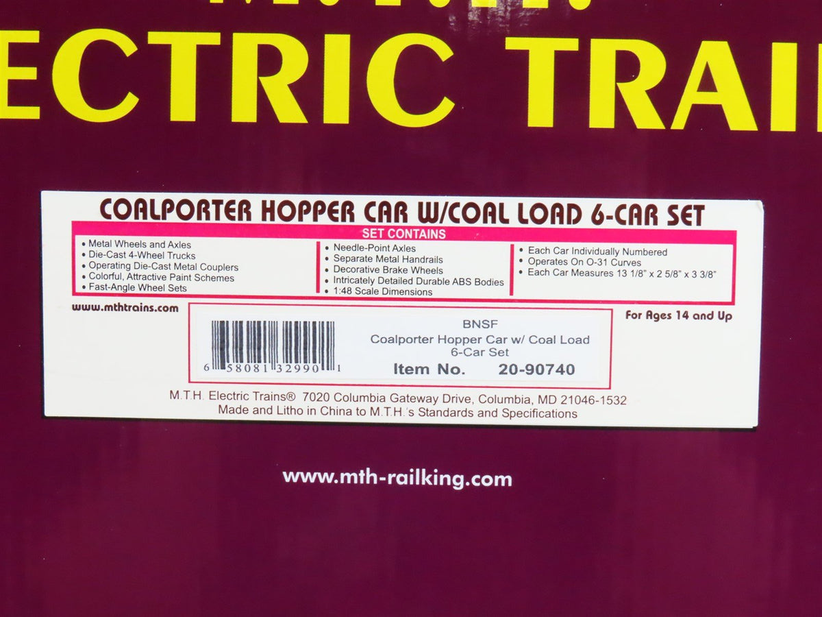O Gauge 3-Rail MTH 20-90740 BNSF Railway Coalporter Hopper w/ Load 6-Car Set