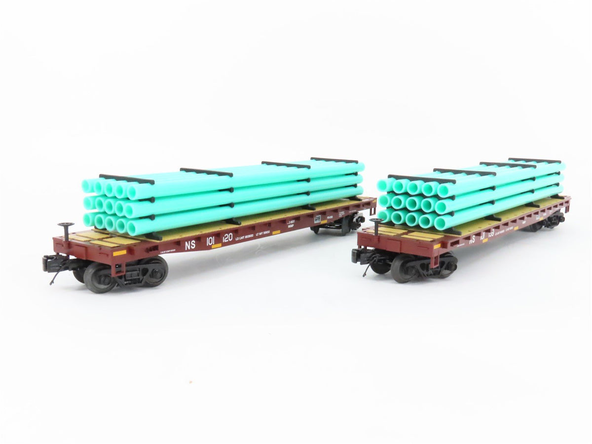 O Gauge 3-Rail MTH 20-90774 NS Norfolk Southern Flat Car w/ Pipe Load 6-Car Set