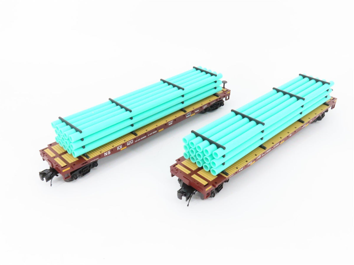 O Gauge 3-Rail MTH 20-90774 NS Norfolk Southern Flat Car w/ Pipe Load 6-Car Set