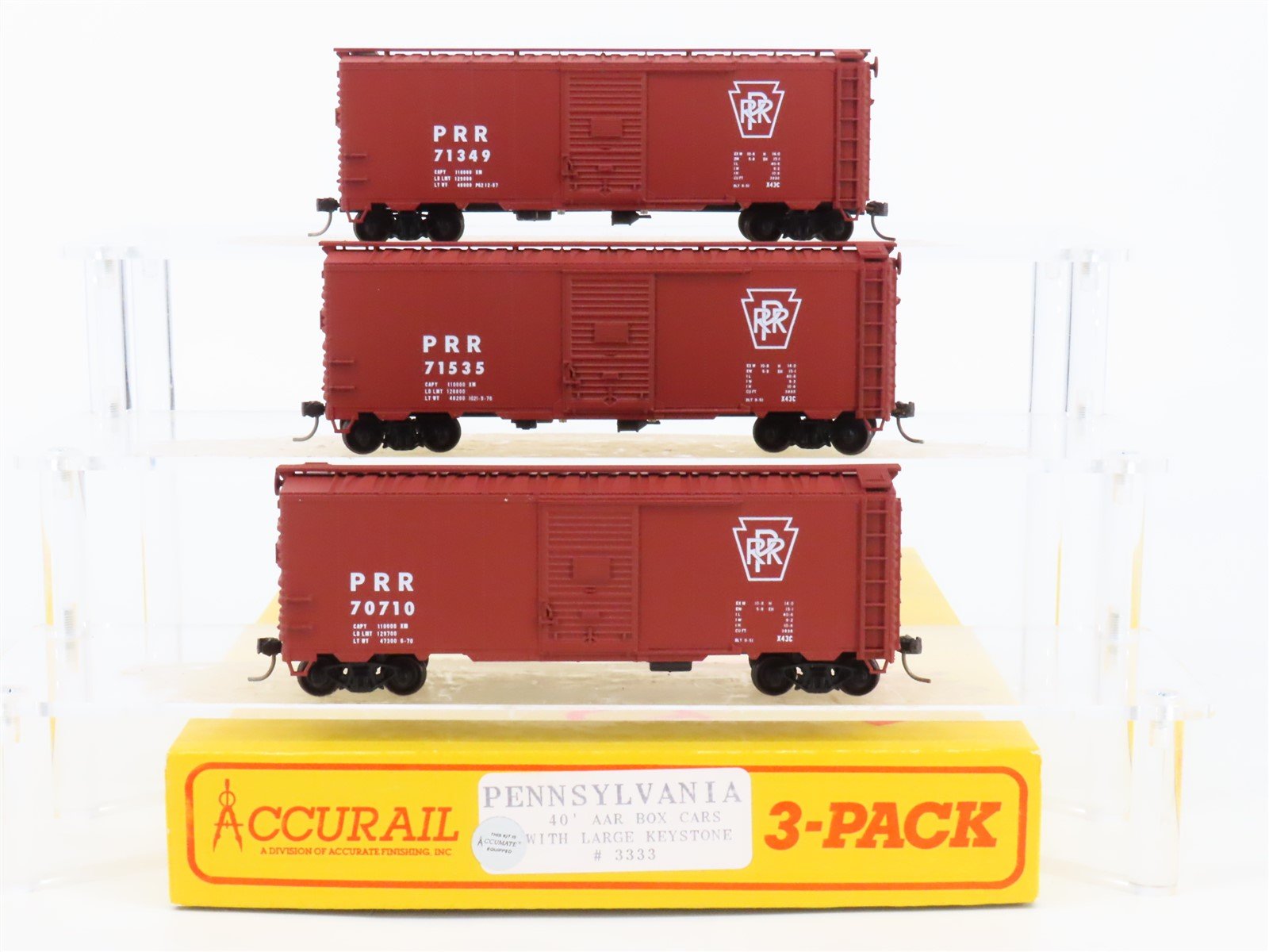 HO Scale Accurail 3333 PRR Pennsylvania Keystone 40' Box Car 3-Pack