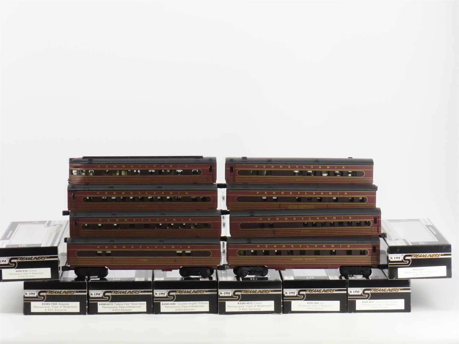O Gauge 3-Rail K-Line K4580 PRR "Fleet of Modernism" Passenger Cars 8-Pack