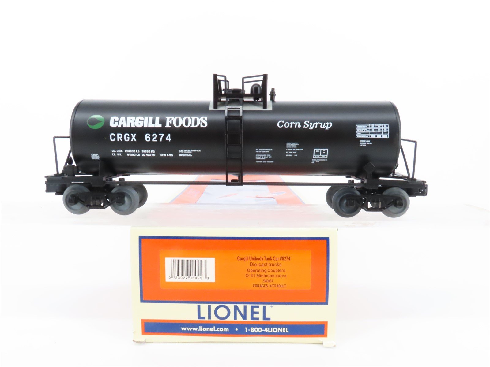 O Gauge 3-Rail Lionel 2343031 CRGX Cargill Foods Tank Car #6274