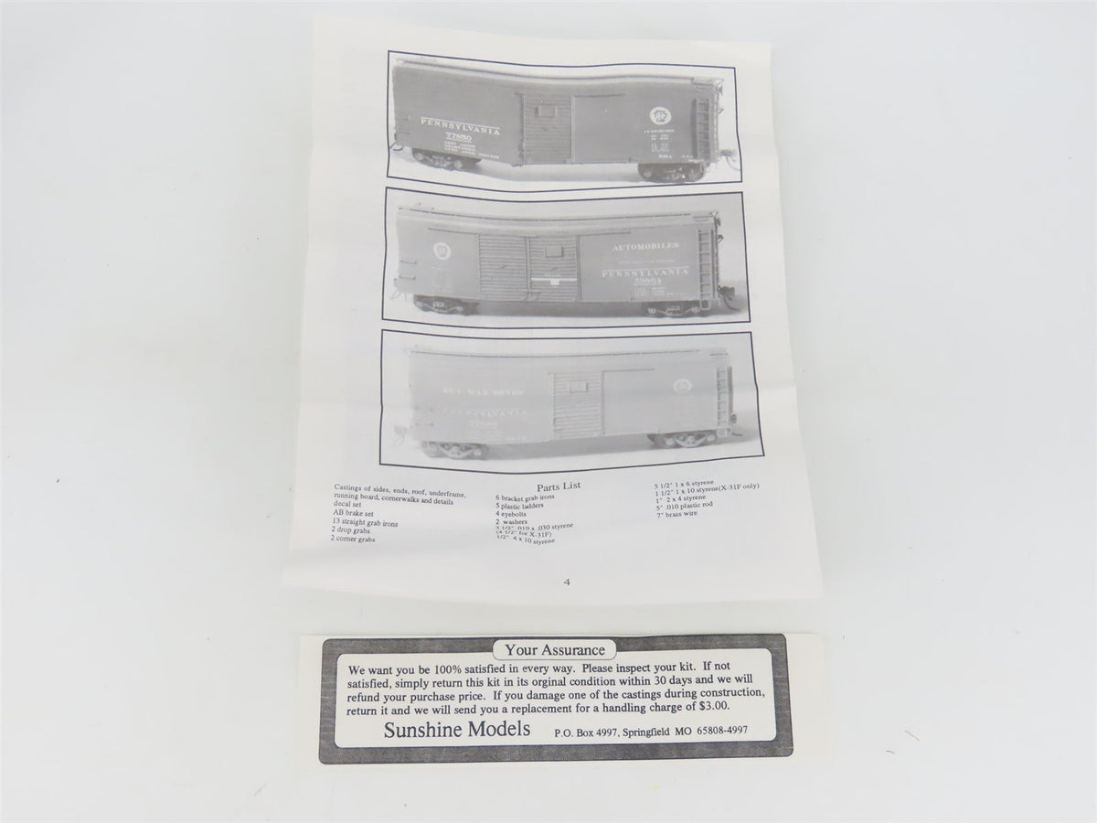 HO Scale Sushine Models Kit #10.3 PRR Pennsylvania Double Door Box Car