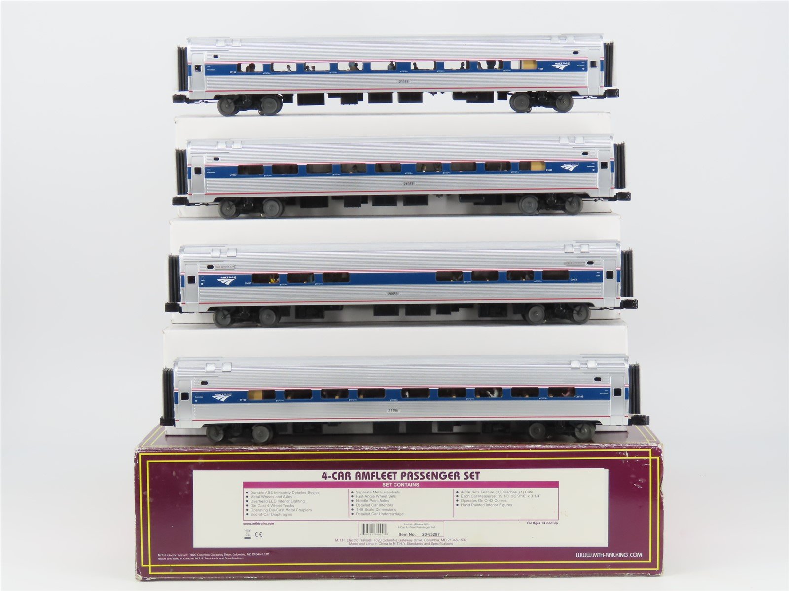 O Gauge 3-Rail MTH 20-65287 Amtrak Amfleet Passenger 4-Car Set