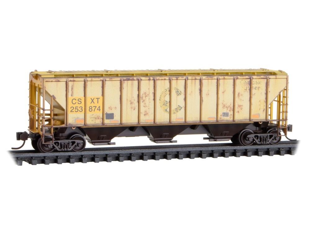 N Micro-Trains MTL 98305096 CSX/ex-Chessie 3-Bay Covered Hopper 2-Pack Weathered