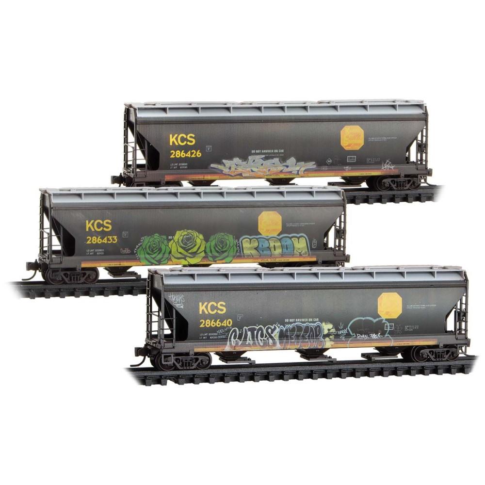 N Scale Micro-Trains MTL 98305097 KCS 3-Bay Covered Hoppers 3-Pack w/ Graffiti