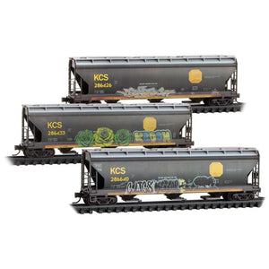 N Scale Micro-Trains MTL 98305097 KCS 3-Bay Covered Hoppers 3-Pack w/ Graffiti