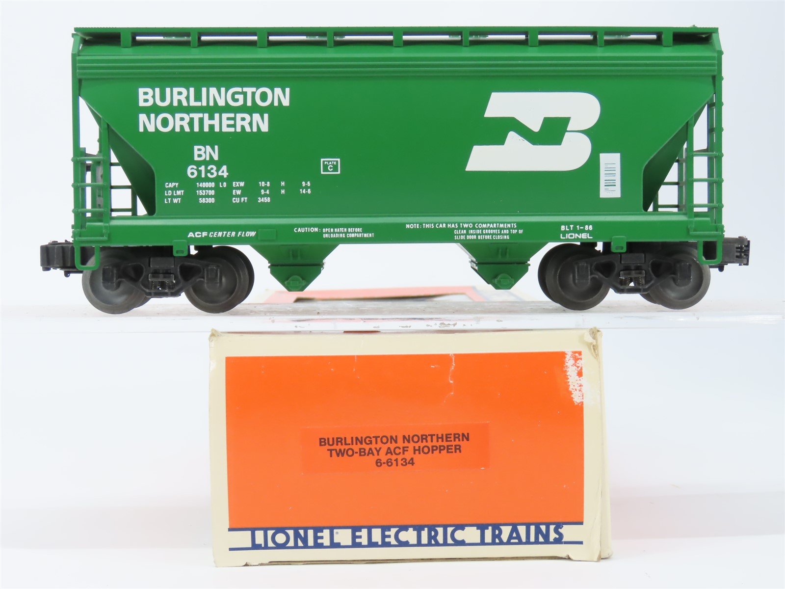 O Gauge 3-Rail Lionel 6-6134 BN Burlington Northern 2 Bay ACF Hopper #6134
