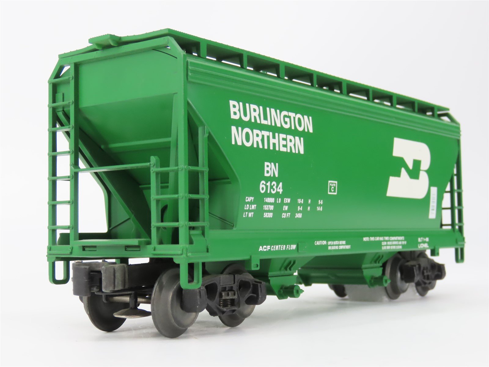 O Gauge 3-Rail Lionel 6-6134 BN Burlington Northern 2 Bay ACF Hopper #6134