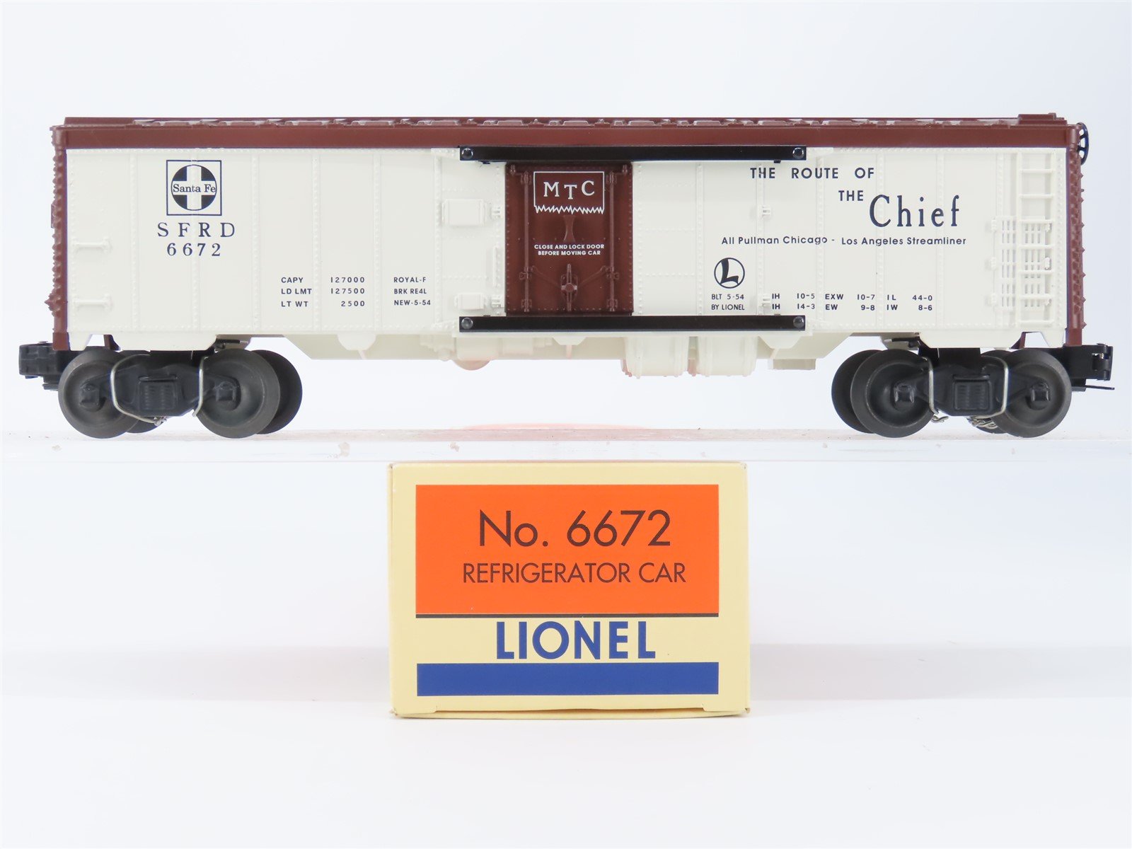 O Gauge 3-Rail Lionel SFRD Santa Fe Route of the Chief Reefer #6672