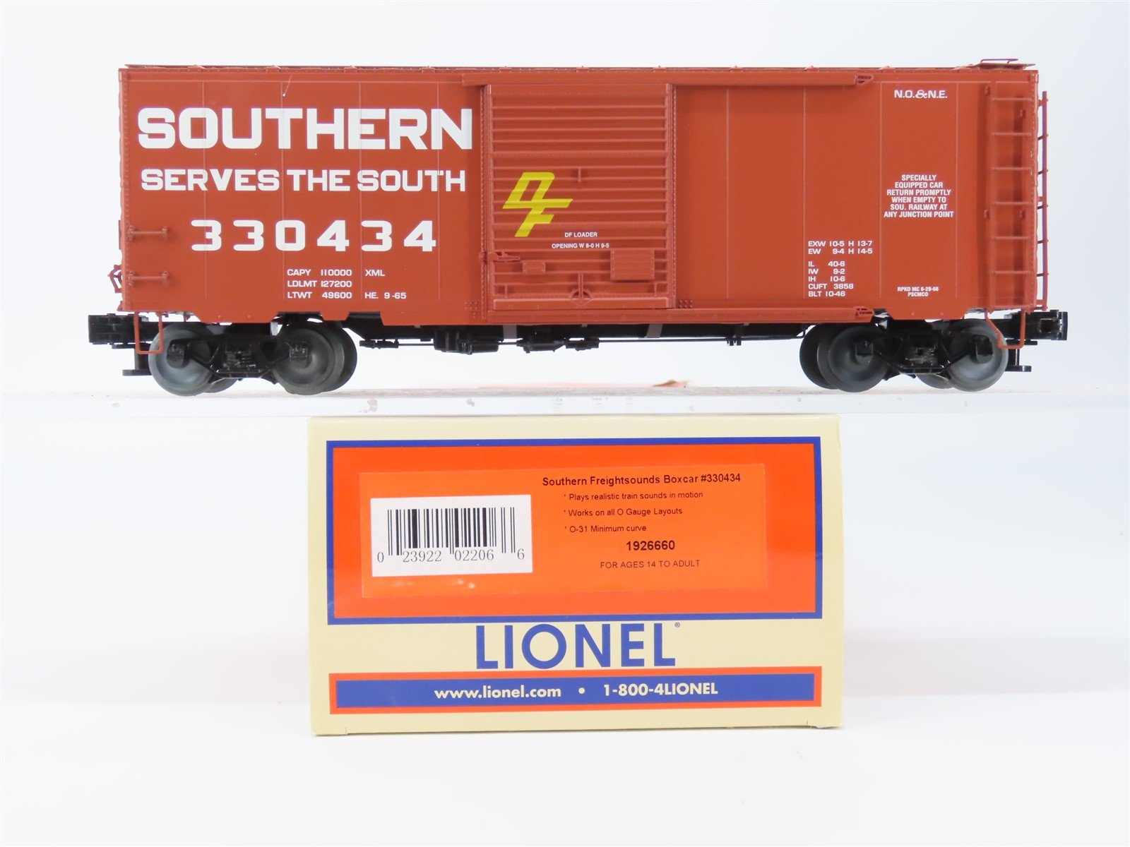 O Gauge 3-Rail Lionel 1926660 SOU Southern Boxcar w/Sound #330434
