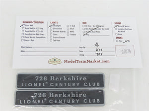 O Gauge 3-Rail Lionel Century Club 726 Berkshire 2-8-4 Steam Locomotive #726