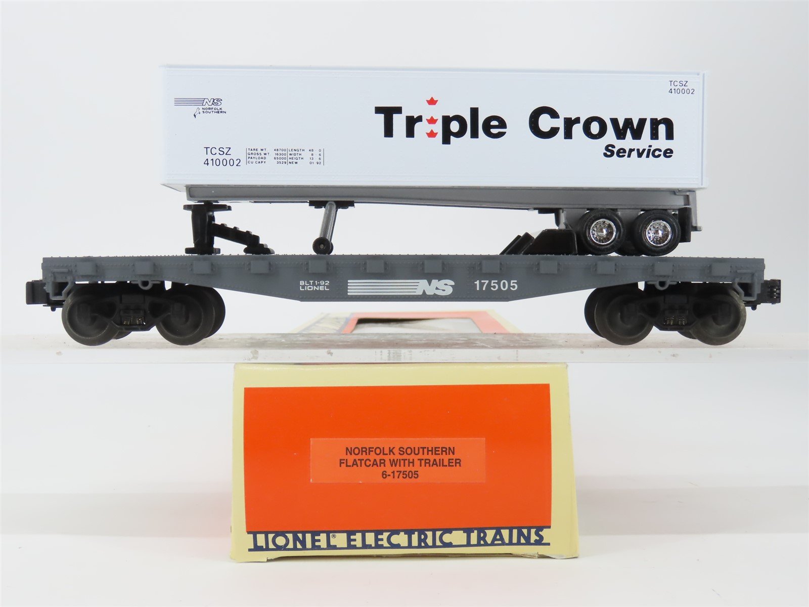 O Gauge 3-Rail Lionel 6-17505 NS Norfolk Southern Flatcar w/Triple Crown Trailer