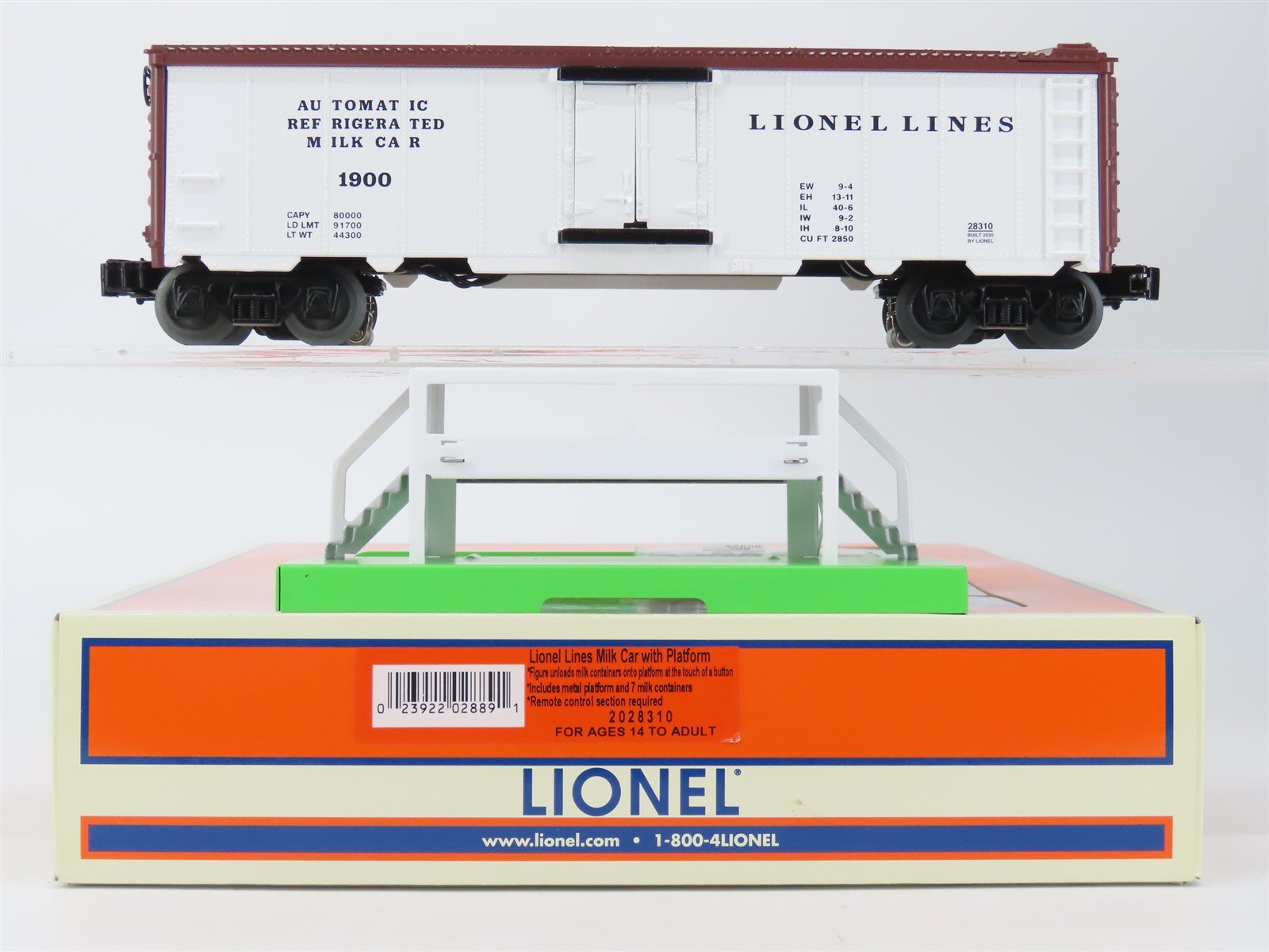O Gauge 3-Rail Lionel 2028310 Lionel Lines Milk Car with Platform #1900